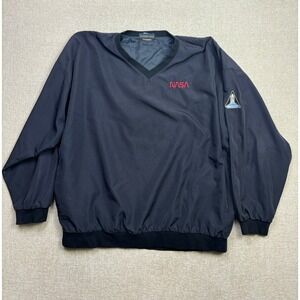 Dolphin Cove NASA Space Shuttle Windbreaker Pullover Mens XXL Navy Blue V-Neck
